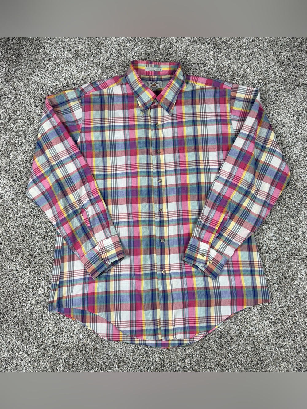 Sz Large Men’s Clear Creek Pastel Plaid Button Down Long Sleeve Shirt Pink Blue